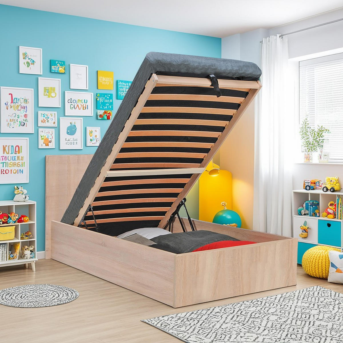 BETTKASTEN MADRID mit Lattenrost/ Bett 90x190 - Eiche gebleicht Dekor - Sonoma Eiche, Holzwerkstoff (90/190cm) - Weber Industries