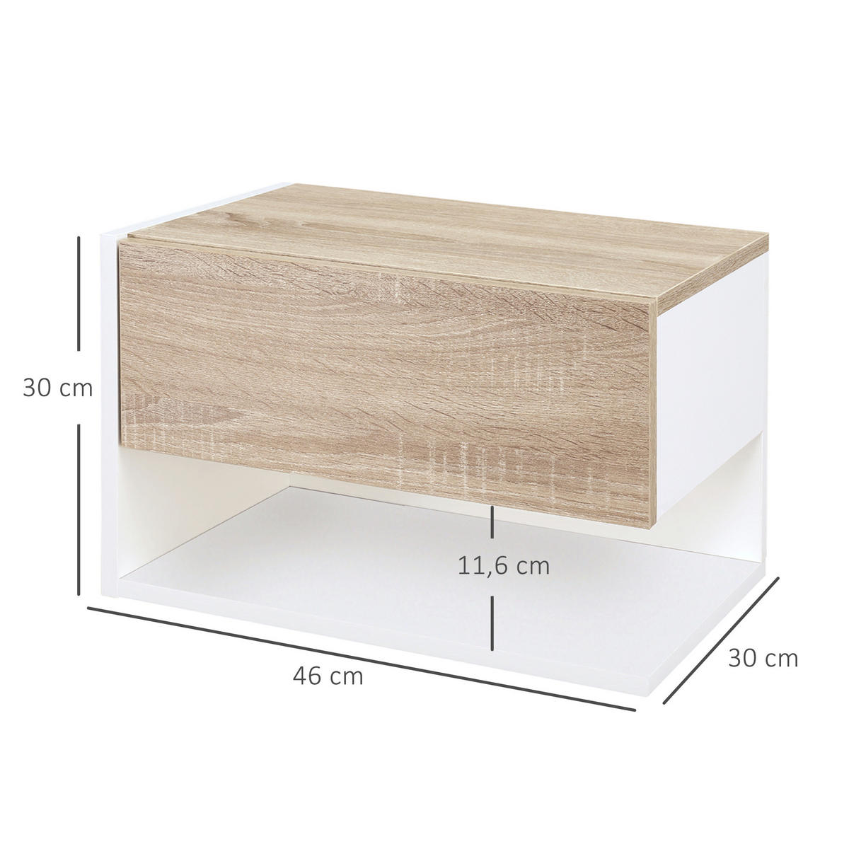 NACHTSCHRANK 2er-Set DE-12786 Schublade und offenes Fach Weiß/Eiche hell - Multicolor, Holzwerkstoff (30/30/46cm) - ComfortXL