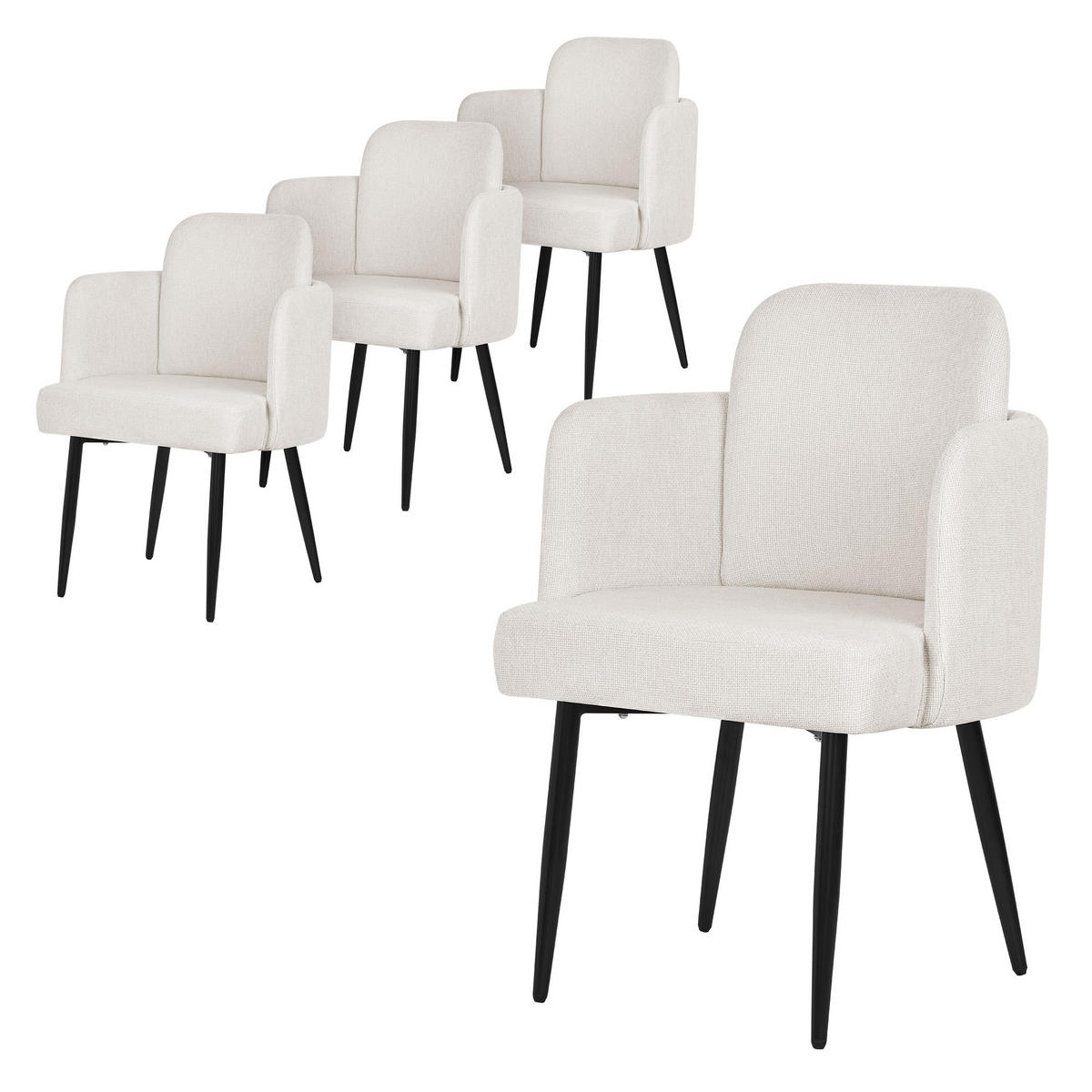 ESSZIMMERSTÜHLE 4er Set Beige mit Stoffbezug Rattan Optik - Beige/Schwarz, Textil/Metall (59/86/59cm) - ML-DESIGN