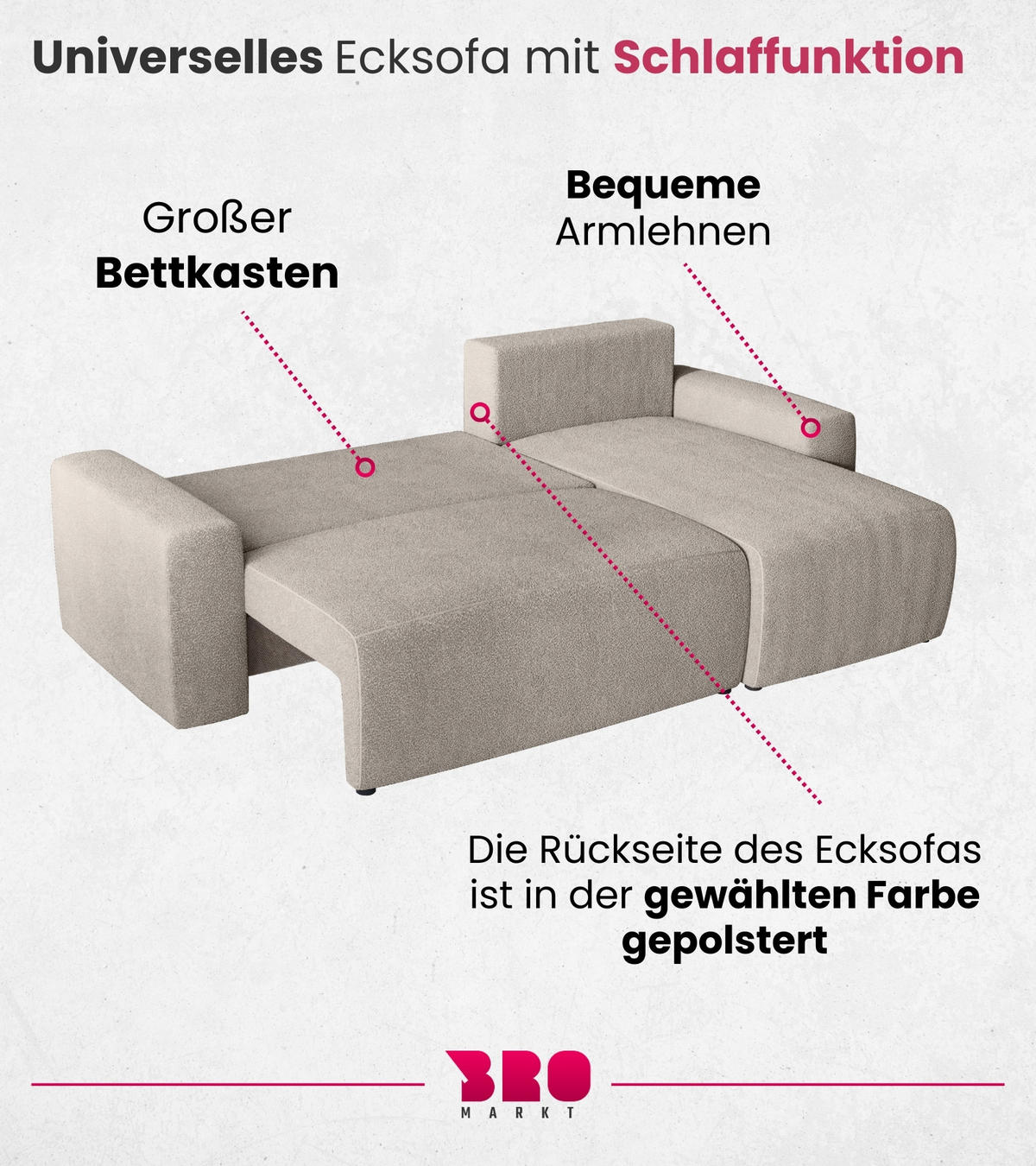 ECKSOFA PLUSH mit Schlaffunktion Ecru Boucle - Ecru, Textil (240/145cm) - Bromarkt