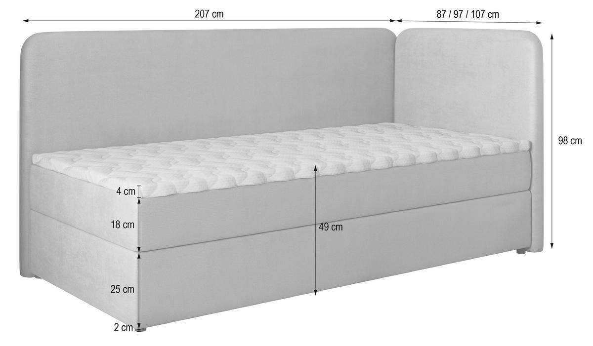 BOXBETT GINA 80x200 cm mit Matratze und Topper, H2+H3 - Hellgrau - Hellgrau, Holz (80/200cm) - MASSENO