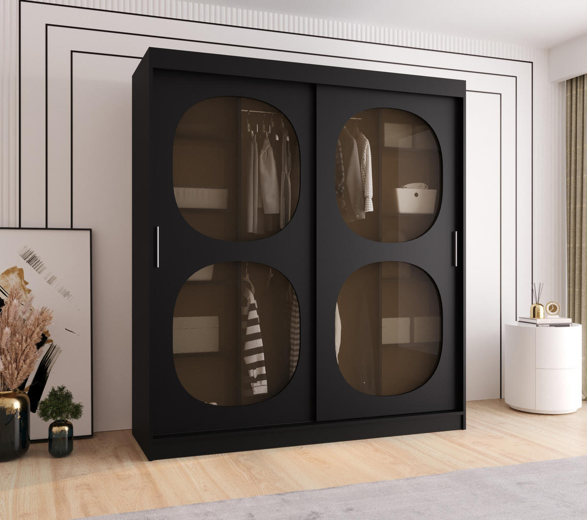 SCHWEBETÜRENSCHRANK 200/180/62 2-türig - Schwarz, Holz (180/200/62cm) - Abiks Möbel