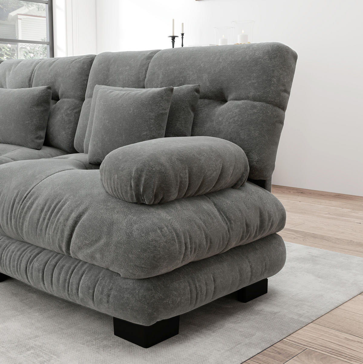 SOFA modular Tiefensitz Chenille Grey - Hellgrau, Kunststoff (77/81/313cm) - Meubliv