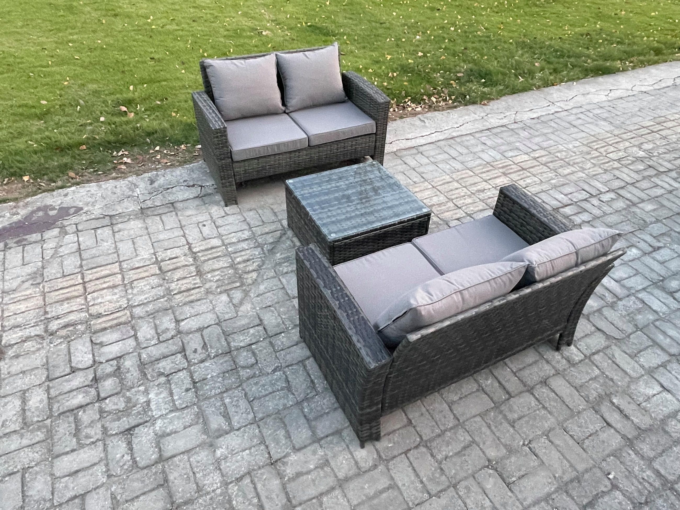 GARTENSOFA SET mit Couchtisch Polyrattan Dunkelgrau 7-Sitzer - Dunkelgrau, Metall - Fimous