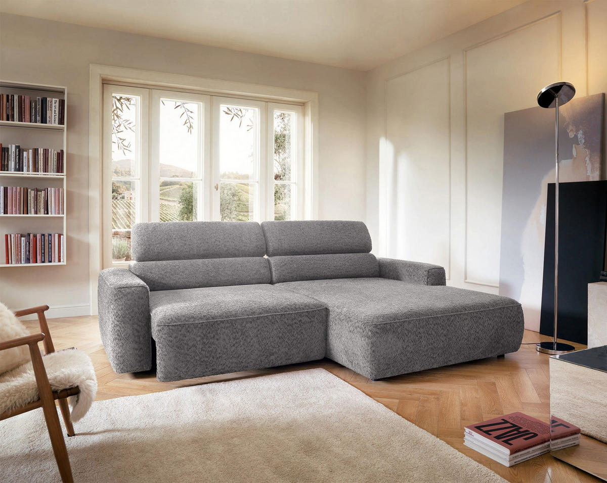 ROHOVÁ pohovka Fando s elektricky výsuvným sedákem, světle šedý ženil - černá/světle šedá, textil/plast (182/252cm) - Selsey