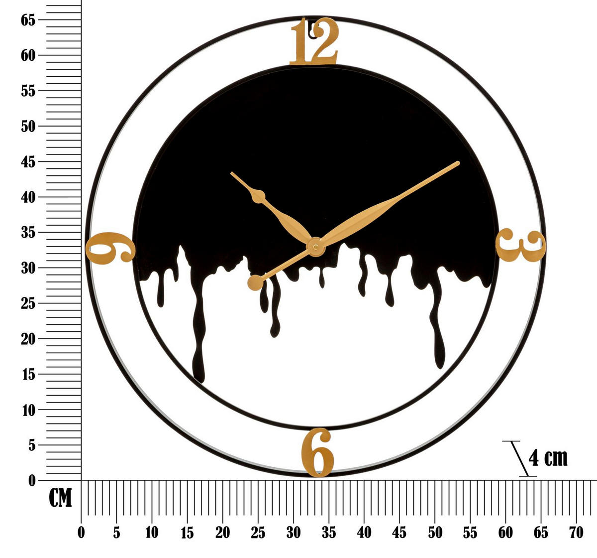 WANDUHR Splash, schwarz und goldfarben, Eisen, 66 x 4 x 66 cm - Goldfarben/Schwarz, Metall (66/66/4cm) - Mauro Ferretti