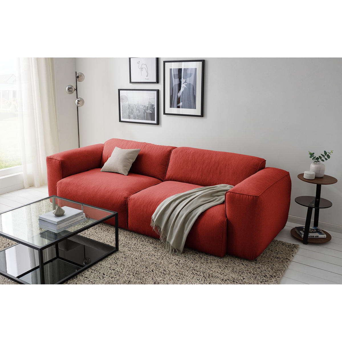 3-SITZER SOFA - Rot/Schwarz, Kunststoff/Textil (251/71/102cm) - home24