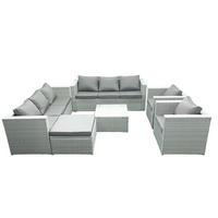 GARTENMÖBEL-SET mit Kissen Polyrattan Hellgrau-Mix 9-Sitzer - Hellgrau/Grau, Glas/Kunststoff - Fimous