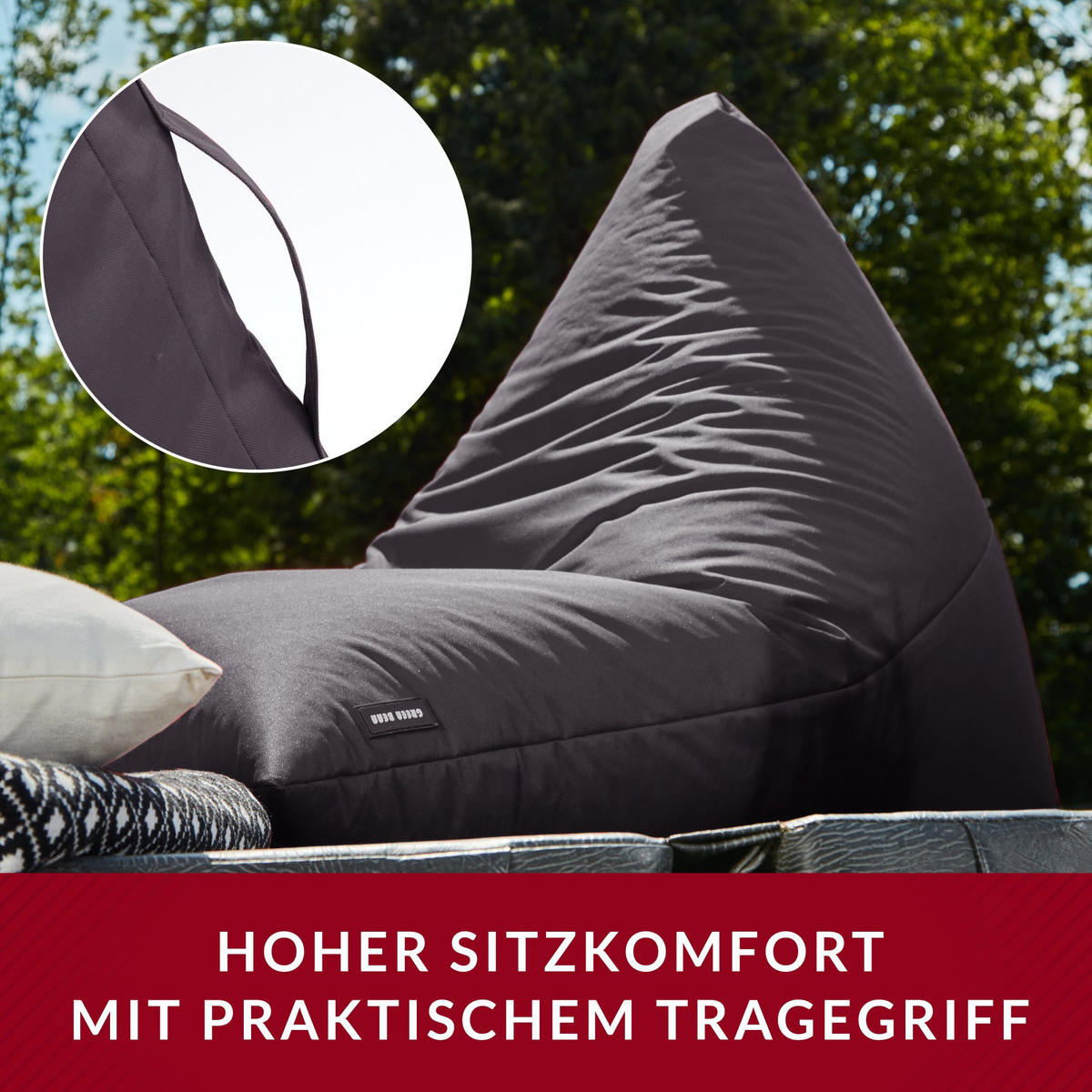 OUTDOOR SITZSACK Triangle 150x100x100cm - Anthrazit, Textil (100/100/150cm) - Green Bean
