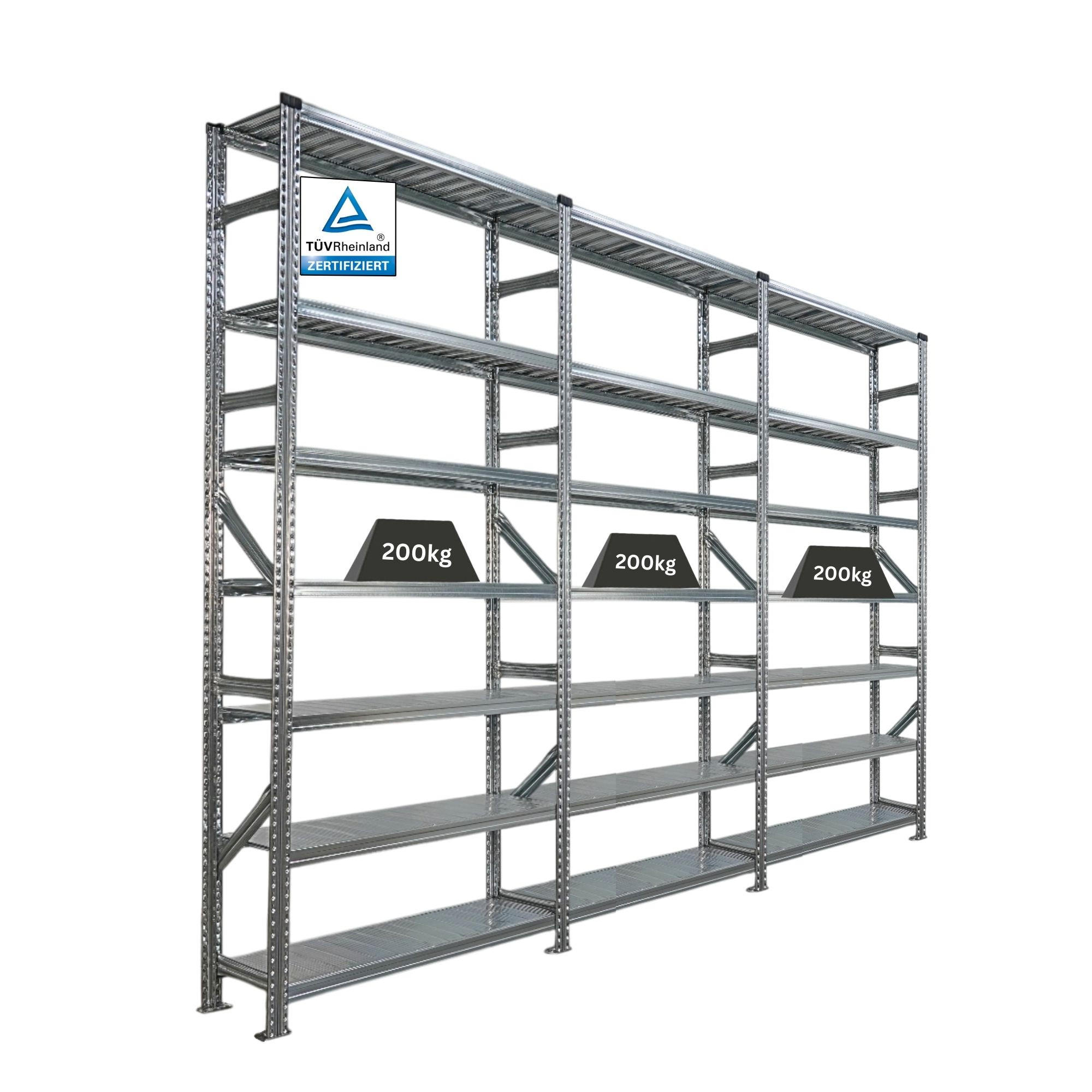 FACHBODENREGAL Proximo Stecksystem 250x360x32cm 7 Ebenen Beidseitig nutzbar Verzinkt - Silberfarben, Metall (360/250/32cm) - PROREGAL