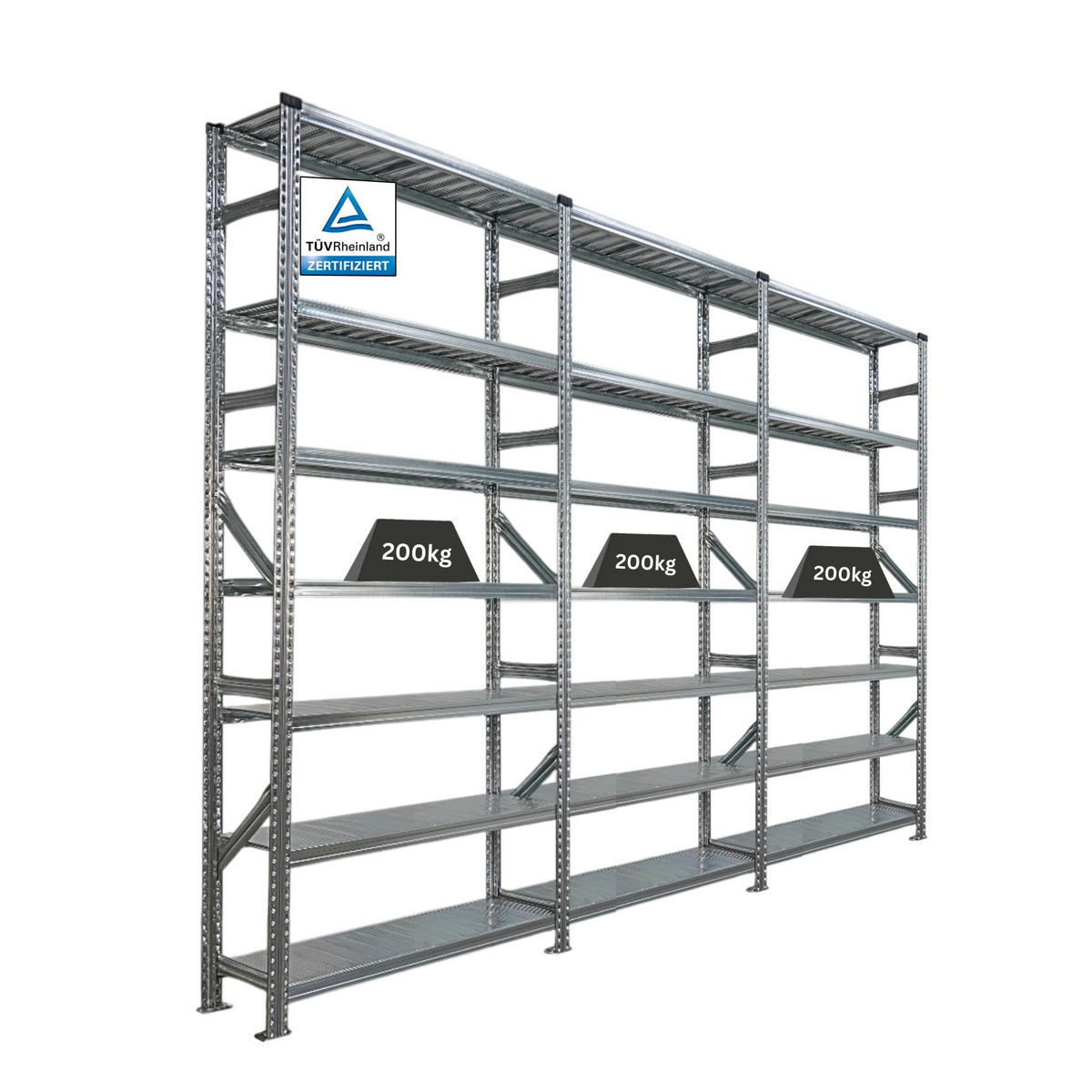 FACHBODENREGAL Proximo Stecksystem 250x360x32cm 7 Ebenen Beidseitig nutzbar Verzinkt - Silberfarben, Metall (360/250/32cm) - PROREGAL