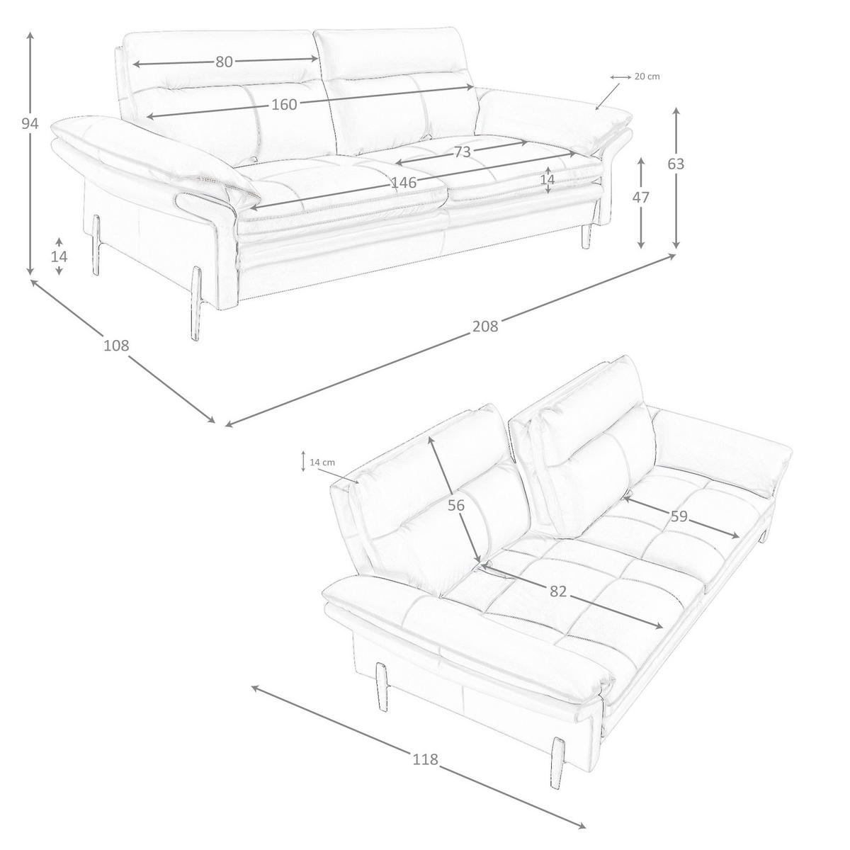 SOFA 3-Sitzer-Sofa aus braunem Leder 208/118/94 cm - Chromfarben/Braun, Leder/Holz (208/94/118cm) - ANGEL CERDA