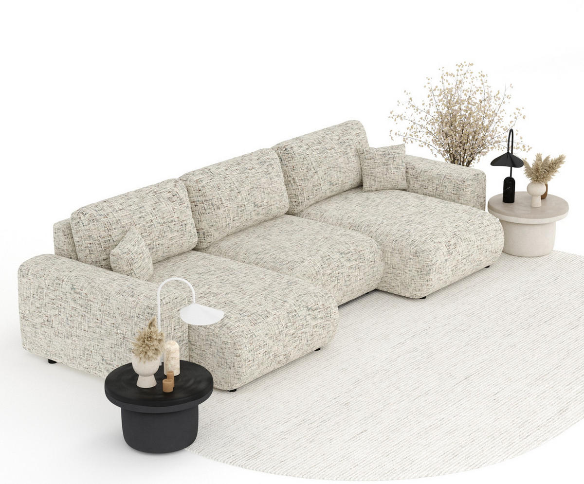 PANORAMASOFA Zanzibar Beige Webstoff - Beige/Schwarz, Holz/Holzwerkstoff (325/79/144cm) - Maison de Reve