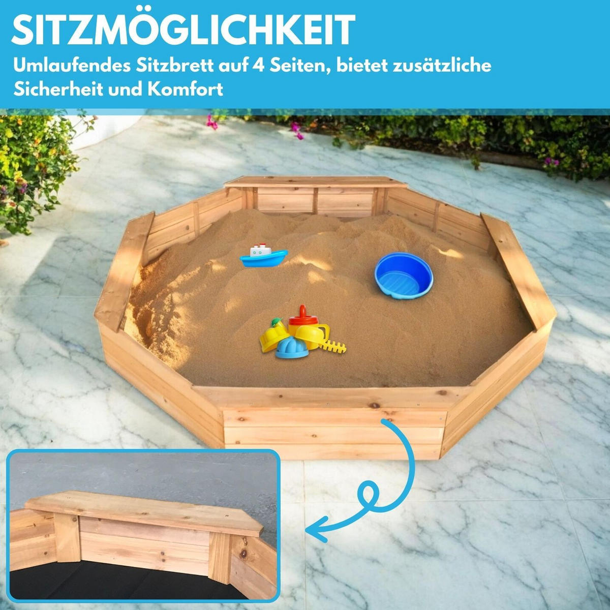 SANDKASTEN LARRY 8-ECK 135/135/20 cm - Naturfarben, Holz (135/135/20cm) - Coemo