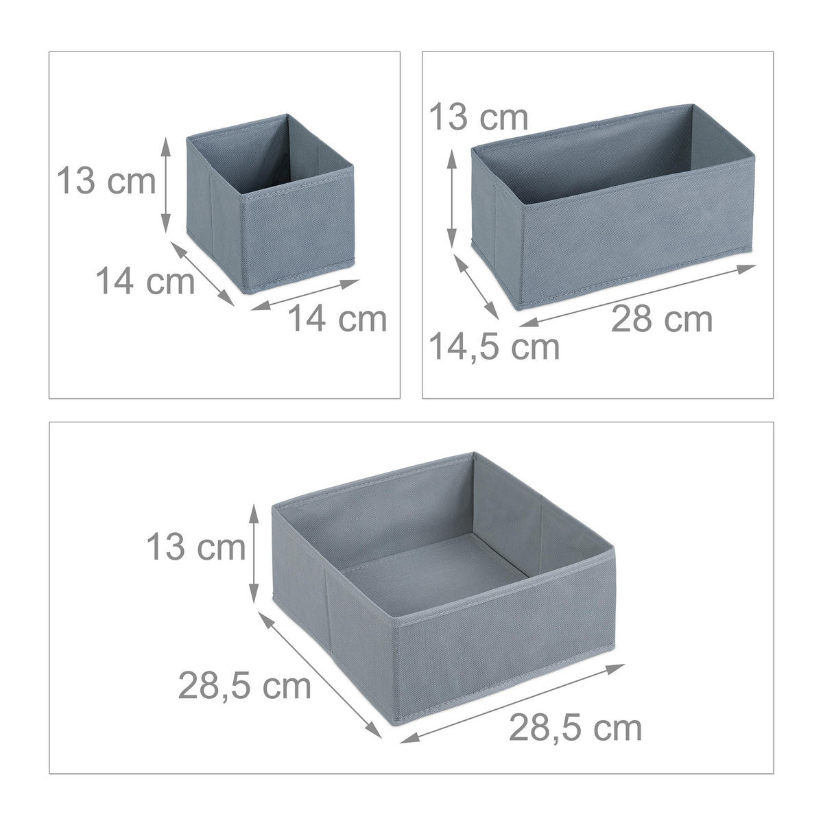 8-DIELNA súprava organizátorov do skríň - sivá, plast/vlnitá lepenka (28.5/13/28.5cm) - Relaxdays