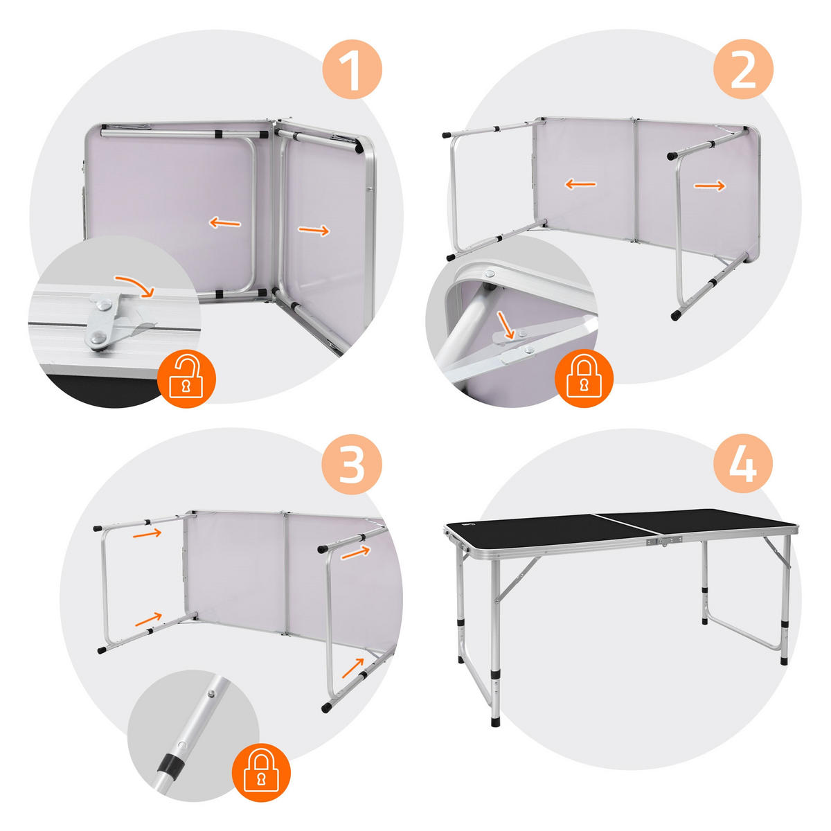 CAMPINGTISCH - Schwarz, Metall (120/60/70cm) - ECD-Germany