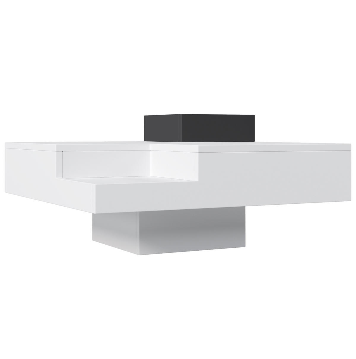 KONFERENČNÍ stolek 72/72/30 cm bílý a černý z dřevotřísky s LED osvětlením a úložným boxem - bílá, kompozitní dřevo (72/72/30cm) - OKWISH