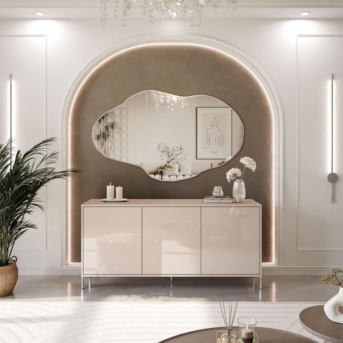 KOMMODE SANAYI Kaschmir Hochglanz – gerade silberne Beine - Kaschmir, Holzwerkstoff (154/78/40cm) - Lookway