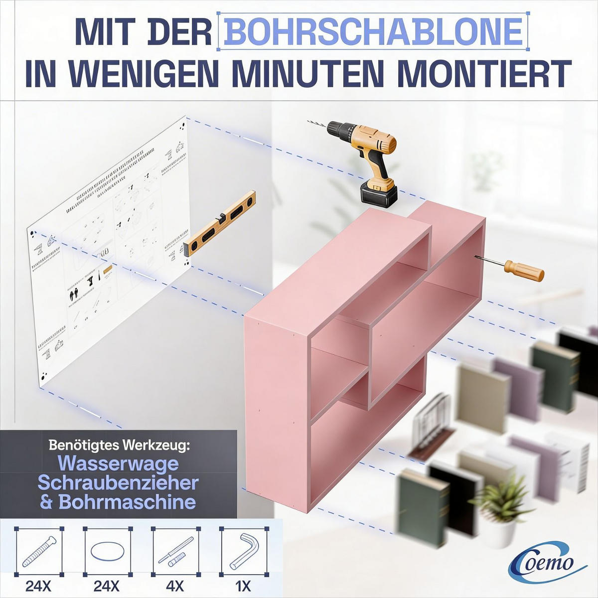 SCHWEBEREGAL KARO Rosa - Rosa, Holzwerkstoff (20/59/104cm) - Mein-Regal