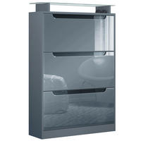 SCHUHSCHRANK Space Grau Hochglanz - Grau, Holzwerkstoff (89/128/23cm) - Vladon