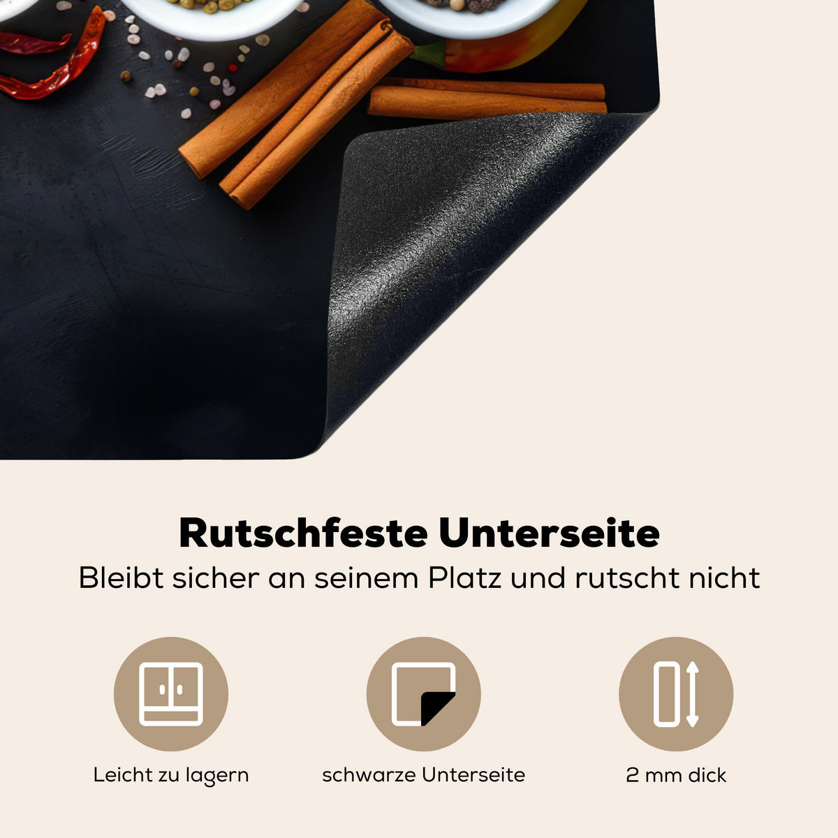 HERDABDECKPLATTE Kräuter - Gewürze - Konkrete Optik - Stilleben Ceranfeldabdeckung 78x52 cm - Multicolor, Kunststoff (78/52/0.2cm) - MuchoWow
