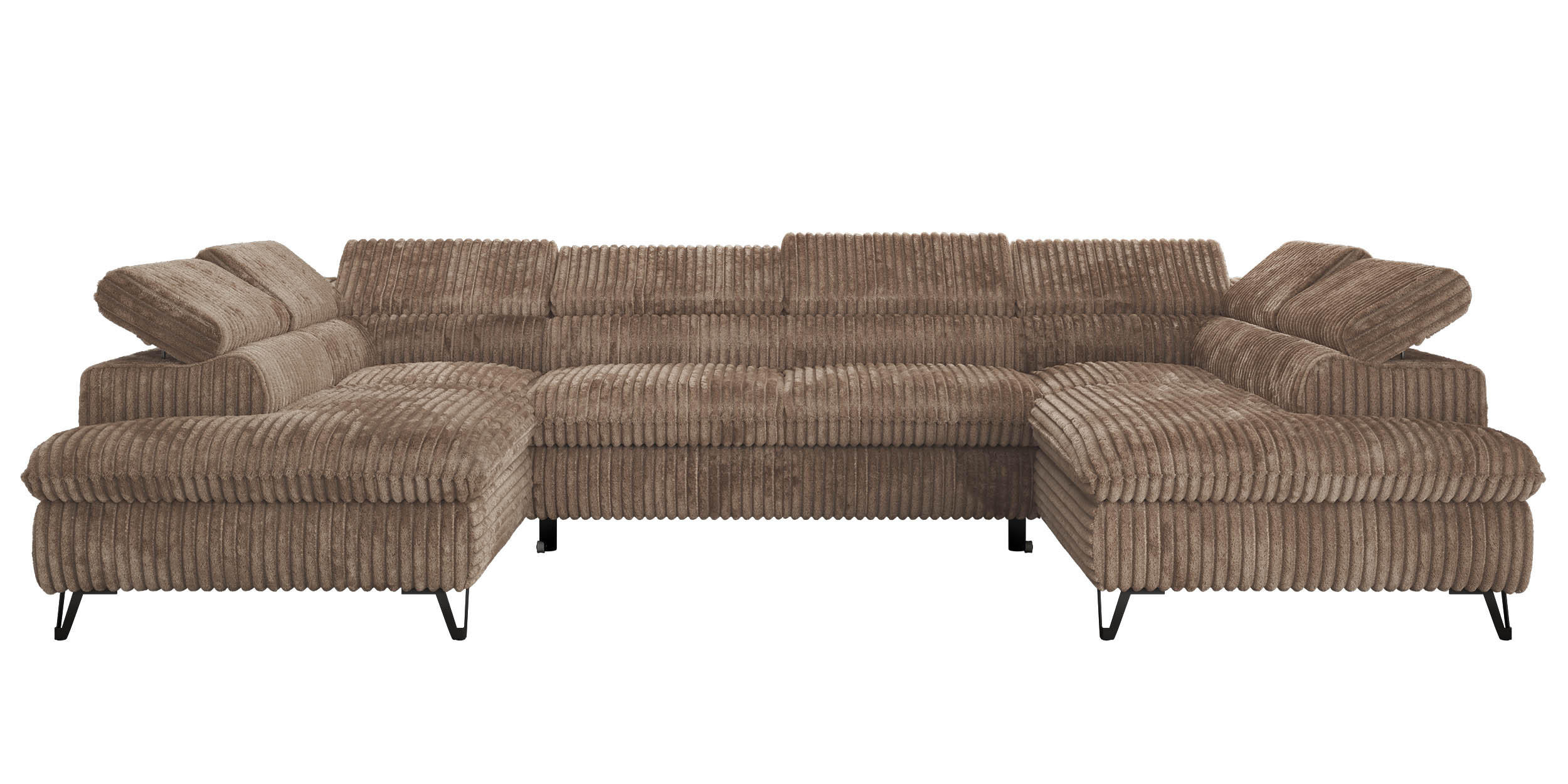 WOHNLANDSCHAFT PABLO U Cord Braun mit Topper T25 - Schwarz/Braun, Textil/Metall (346/76/208cm) - MKS