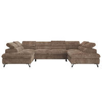 WOHNLANDSCHAFT PABLO U Cord Braun mit Topper T25 - Schwarz/Braun, Textil/Metall (346/76/208cm) - MKS