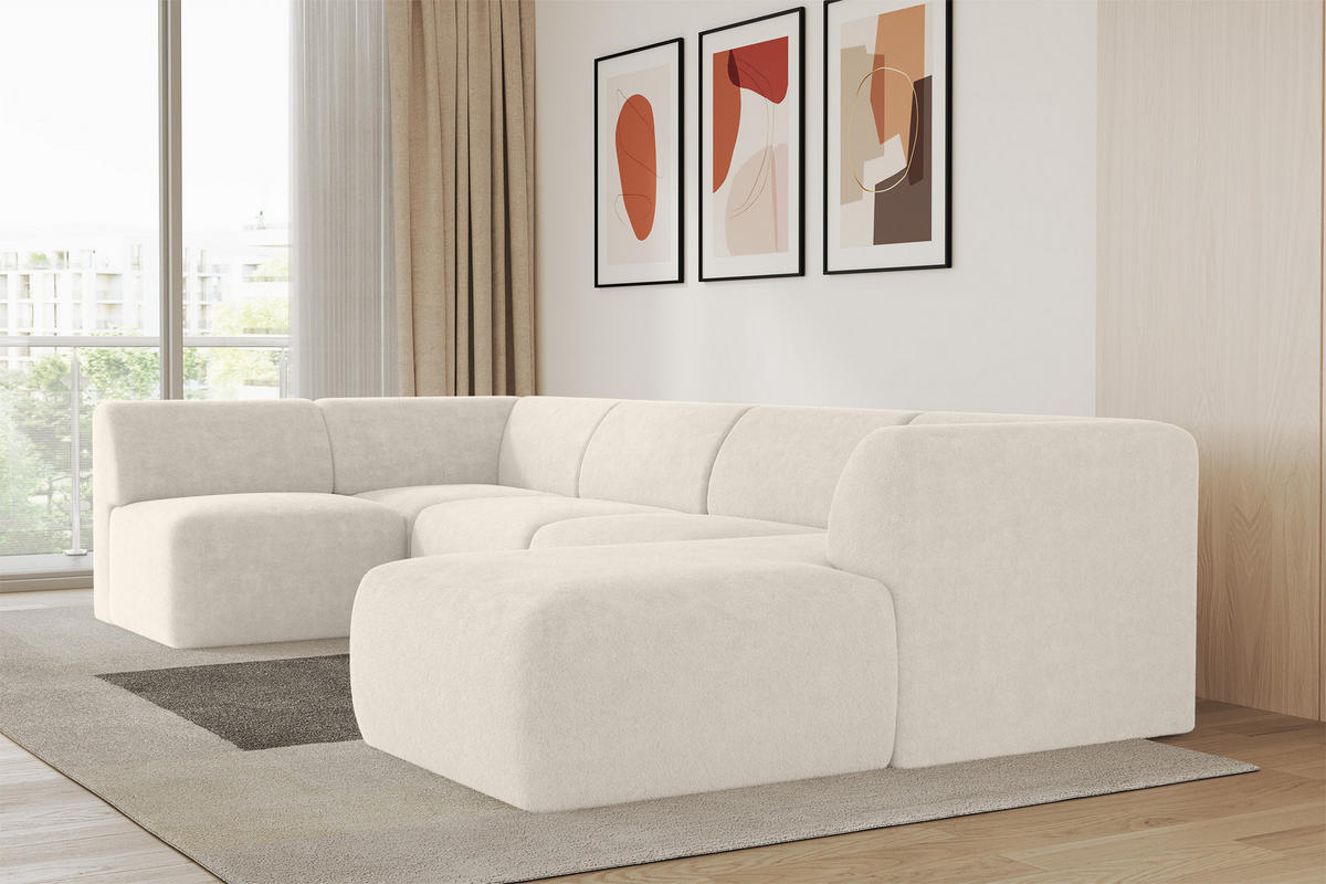 WOHNLANDSCHAFT Ottomane Rechts MOVO-L 345x180x78 cm Hellbeige Tissu - Sandfarben, Holzwerkstoff/Kunststoff (180/78/345cm) - ALTDECOR