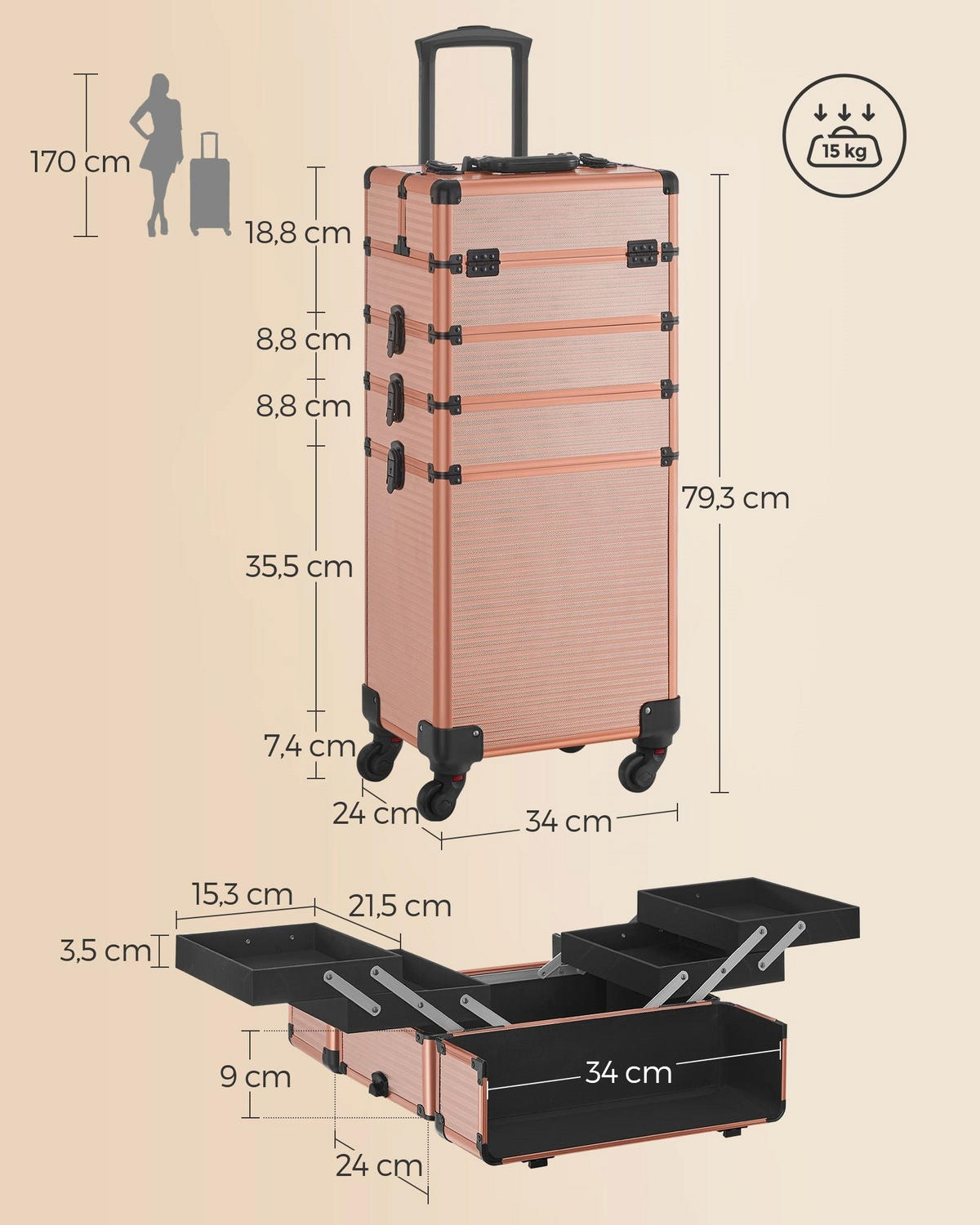 KOSMETIKKOFFER KAMPALA - Goldfarben, Kunststoff (24/79.3/34cm) - Hansiro