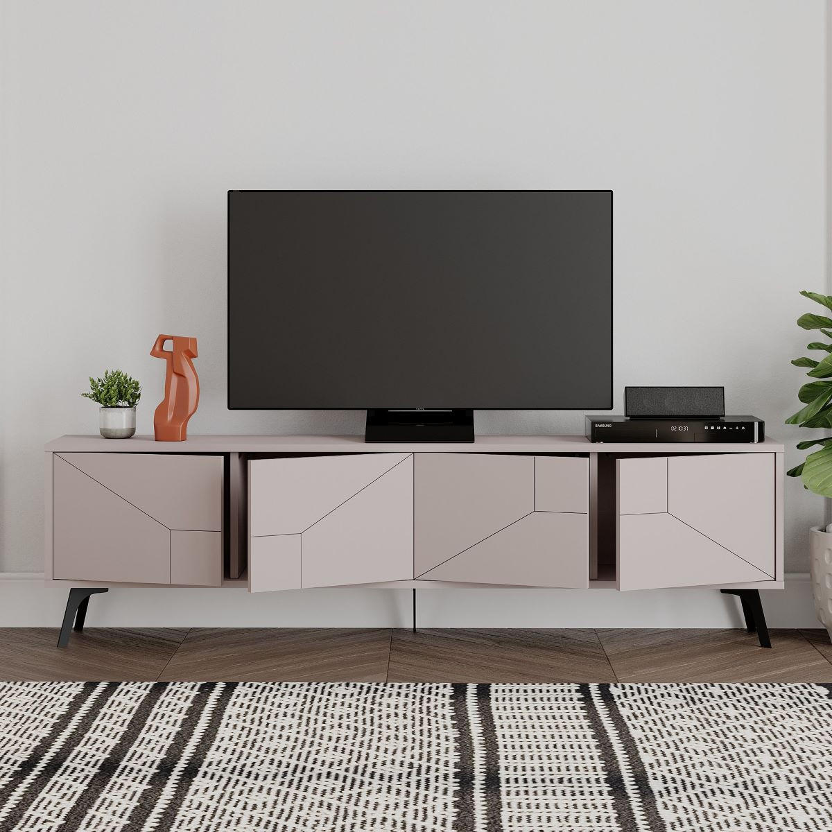 TV-MÖBEL 4 Türen L180 cm - Dune - Taupe, Holzwerkstoff (29.6/50/180cm) - Calicosy