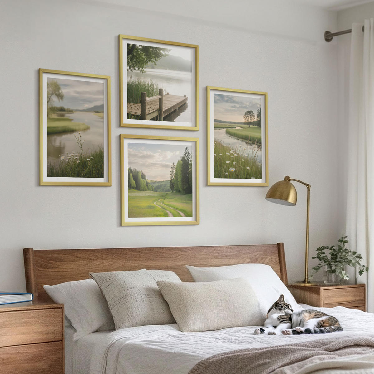BILDER SET 4er Set - 50x50 cm & 40x60 cm Goldrahmen - Sommerlandschaften Flusswiese - Goldfarben, Kunststoff (50/50cm) - TULUP