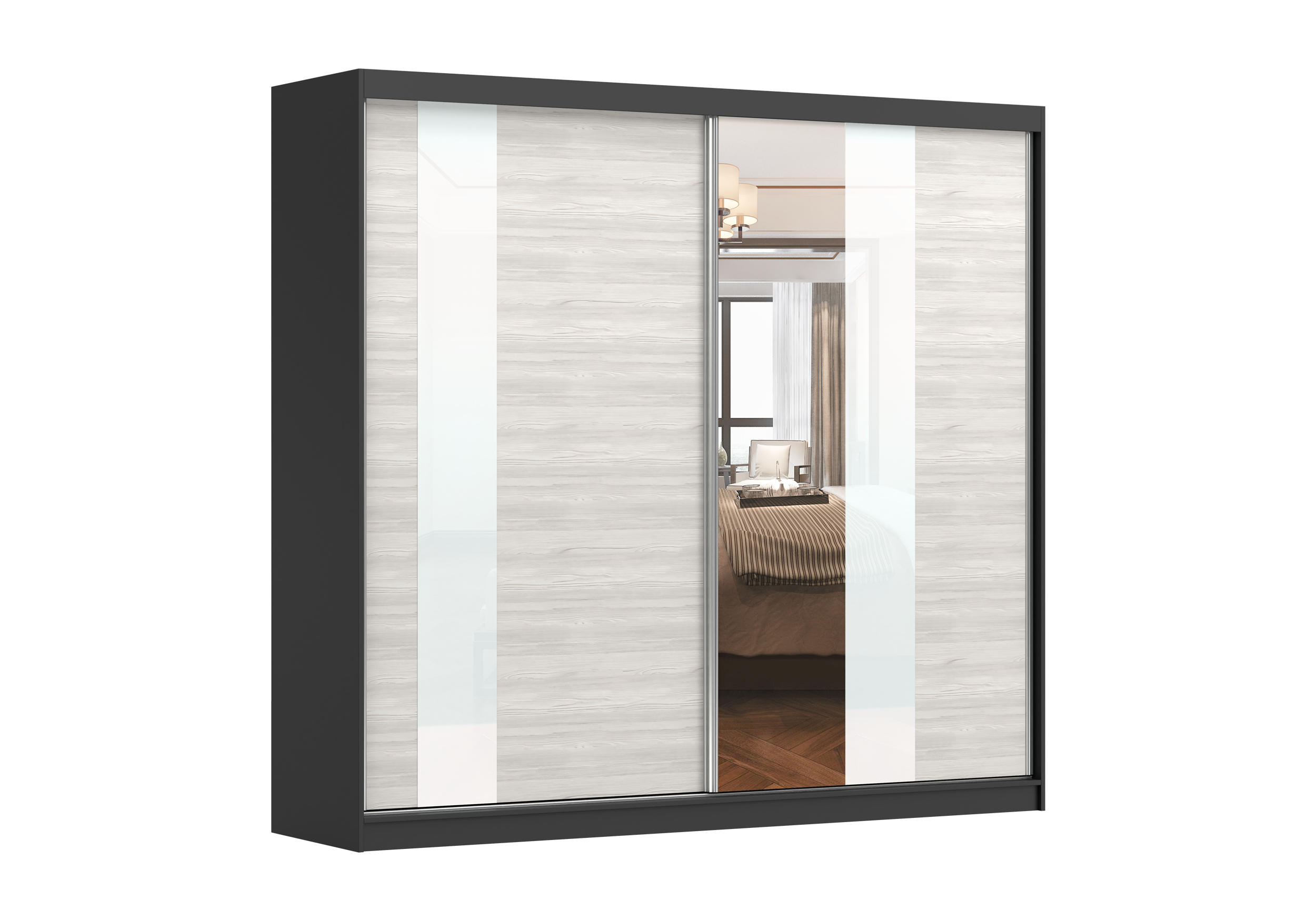 SCHIEBETÜRENSCHRANK - BEN 32 233 CM (Schwarz) - Schwarz, Holzwerkstoff (233/218/61cm) - Möblo