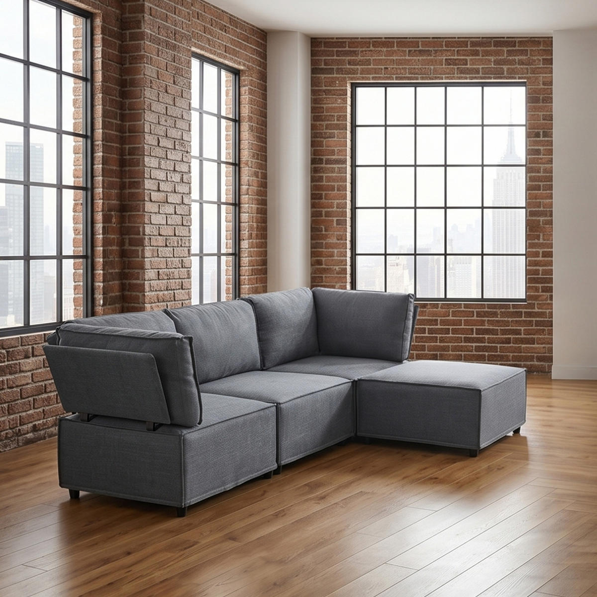 ECKSOFA DE-35021 modular Dunkelgrau - Dunkelgrau, Holzwerkstoff (154/238cm) - ComfortXL