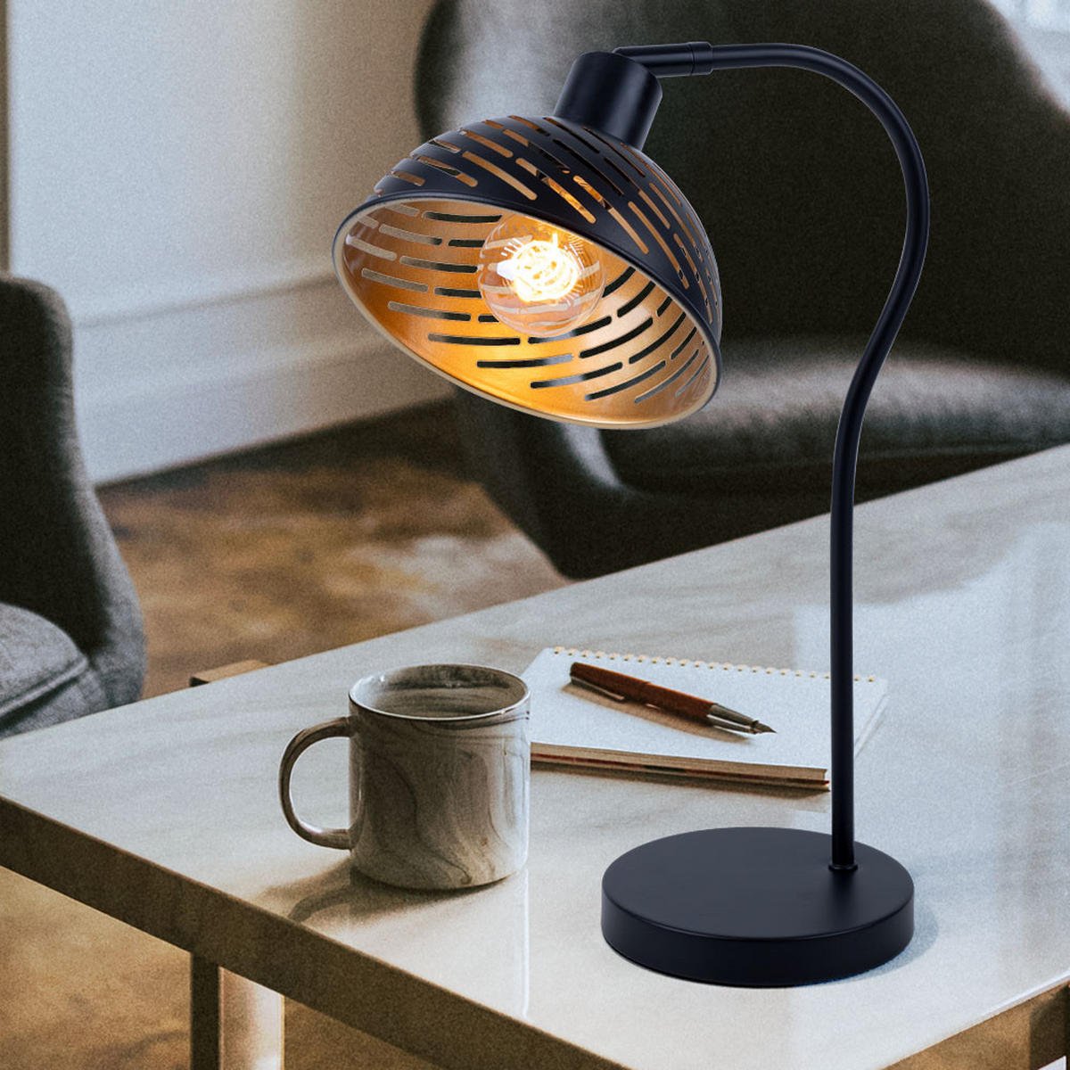 TISCHLEUCHTE Metall Schwarz-Gold - Schwarz, Metall (30/18.5/45cm)