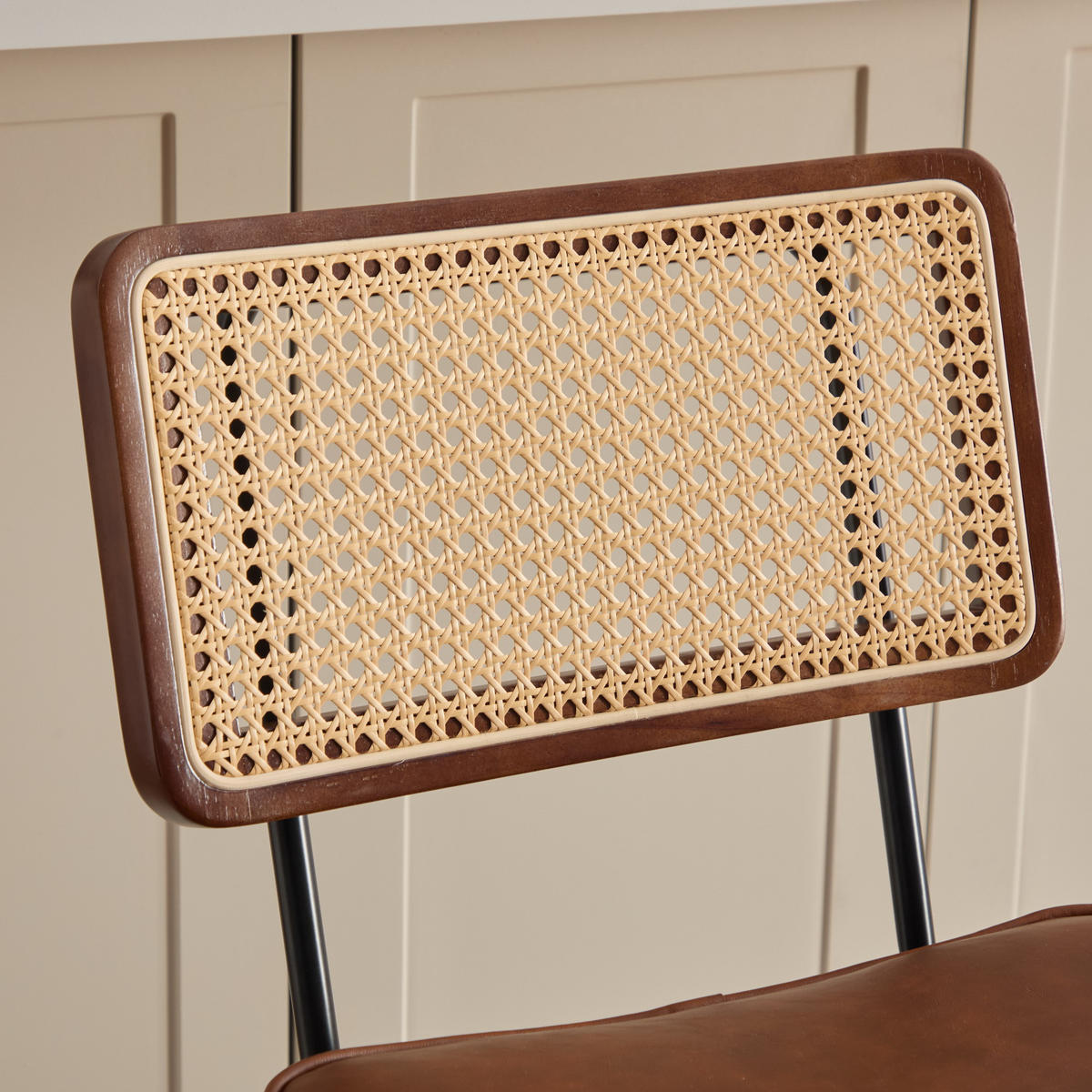 BARHOCKER 2er-Set Vintage PU-Leder Rattan-Optik Holz & Metall - Braun, Leder (46.2/96.5/59.8cm) - Urban Meuble
