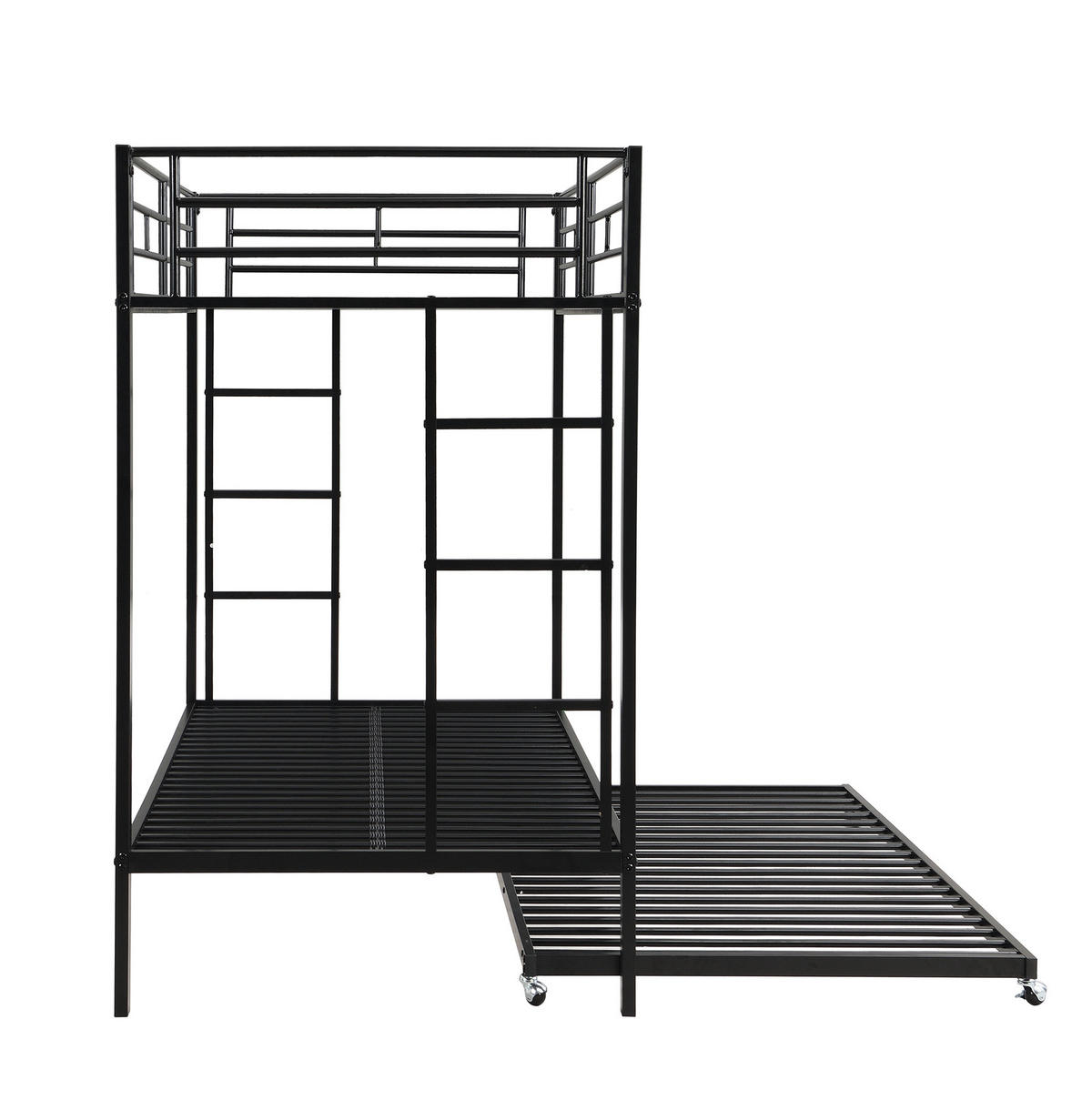 ETAGENBETT 90/200 cm aus Metall mit Ausziehbett und hohem Sicherheitsgeländer - Schwarz, Metall (90/200cm) - Flora Grace