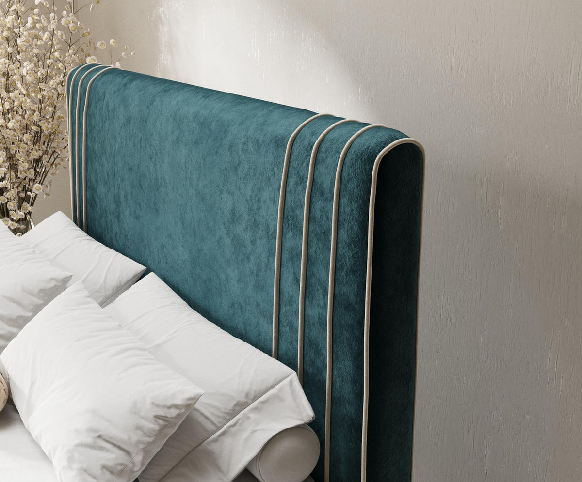 BOXSPRINGBETT Casone Türkisfarben/Beige 140/200 cm mit Latex-Topper - Türkis/Beige, Holz/Holzwerkstoff (140/200cm) - Maison de Reve