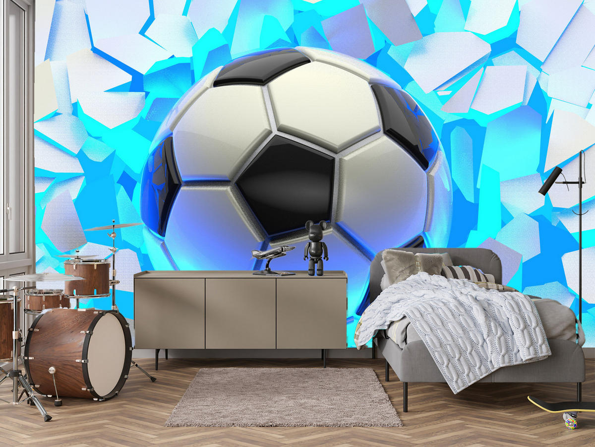 FOTOTAPETE Fußball Abstraktion 3D Effekt 200x140 - Blau/Schwarz, Papier (200/140cm) - Muralo
