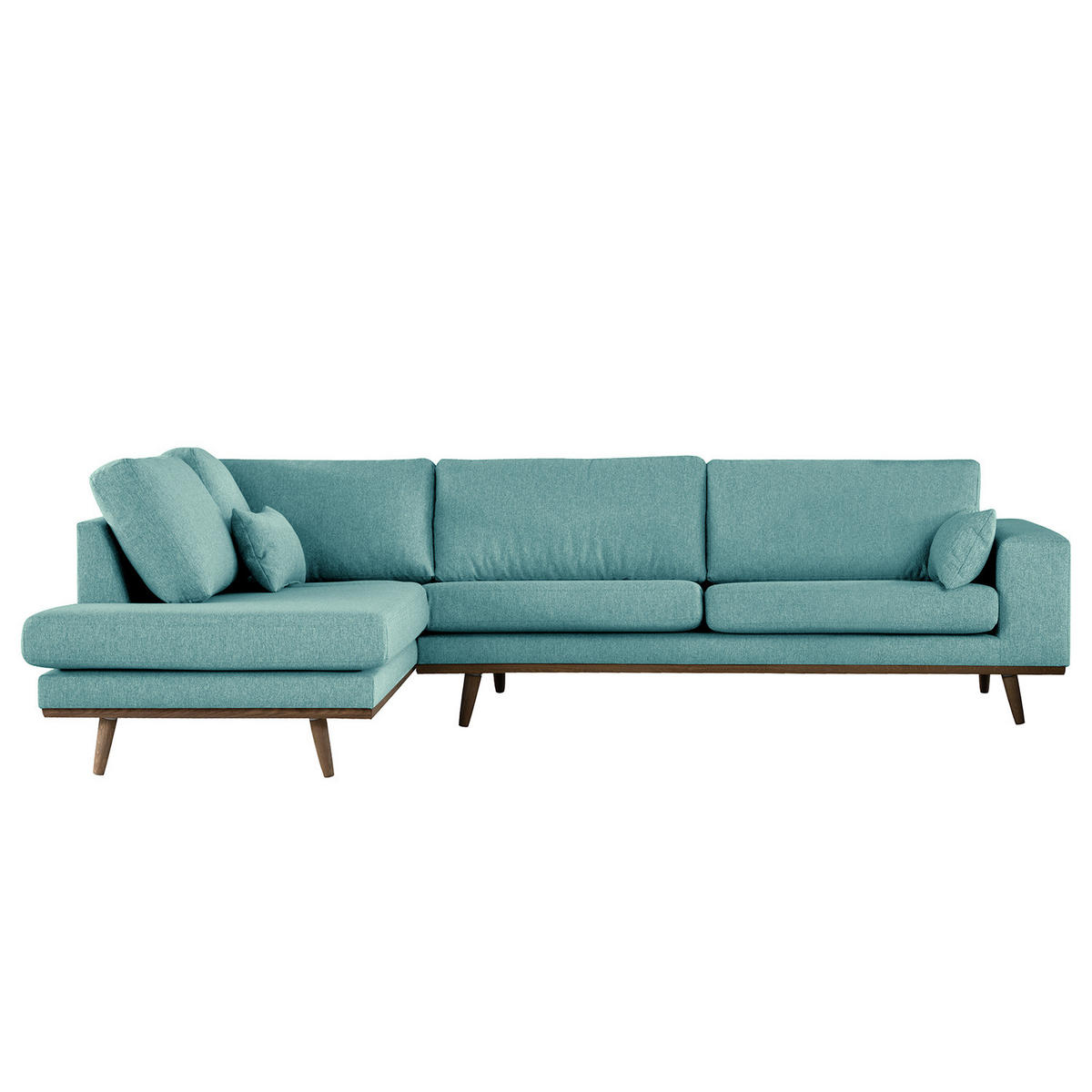 ECKSOFA mit Ottomane - Eichefarben/Petrol, Eichenholz/Textil (287/219cm) - home24