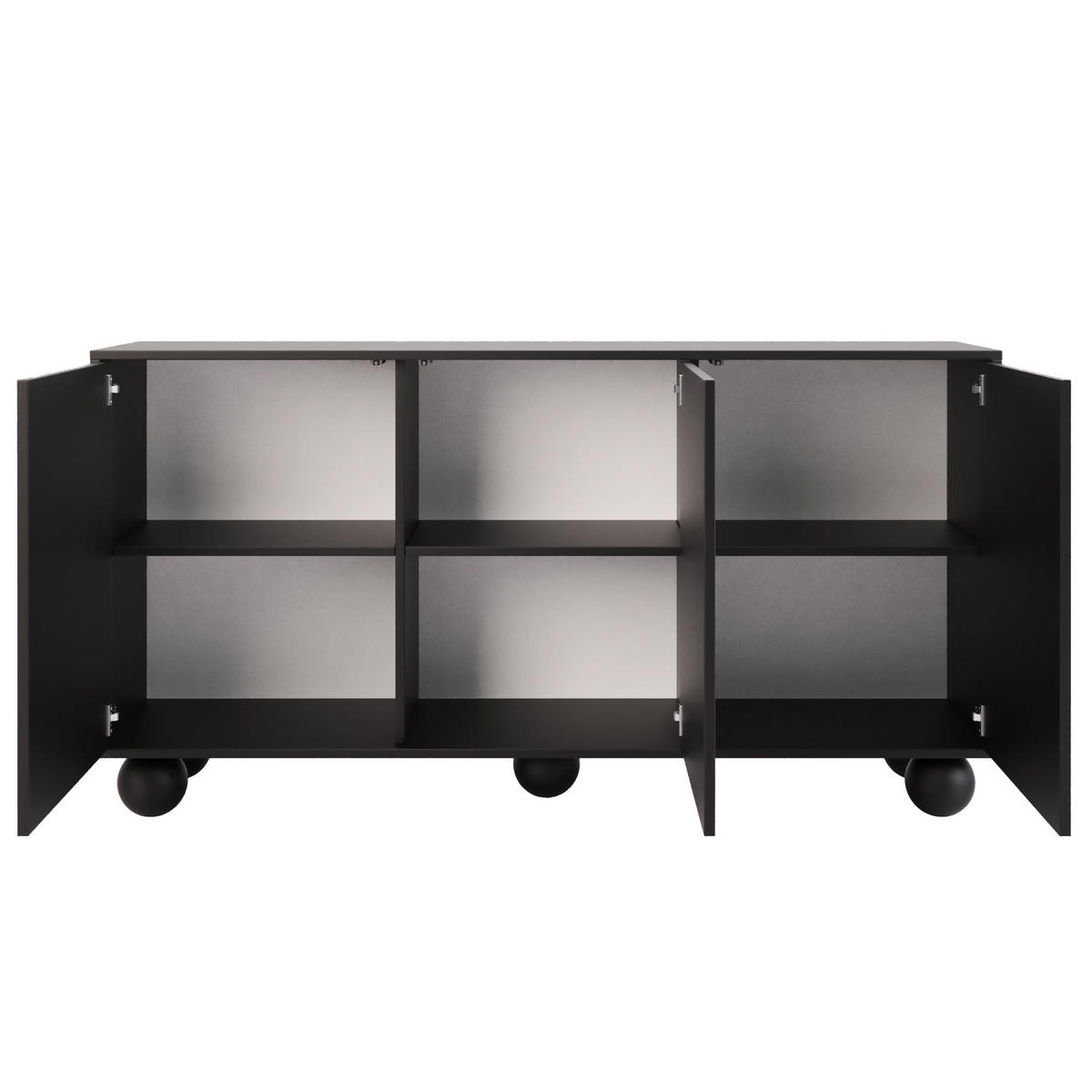 KOMODA Adel se 3 dvířky a kulatými nožkami, 154 cm, bezúchytková, černá - černá, kompozitní dřevo (154/81/38cm) - Beautysofa