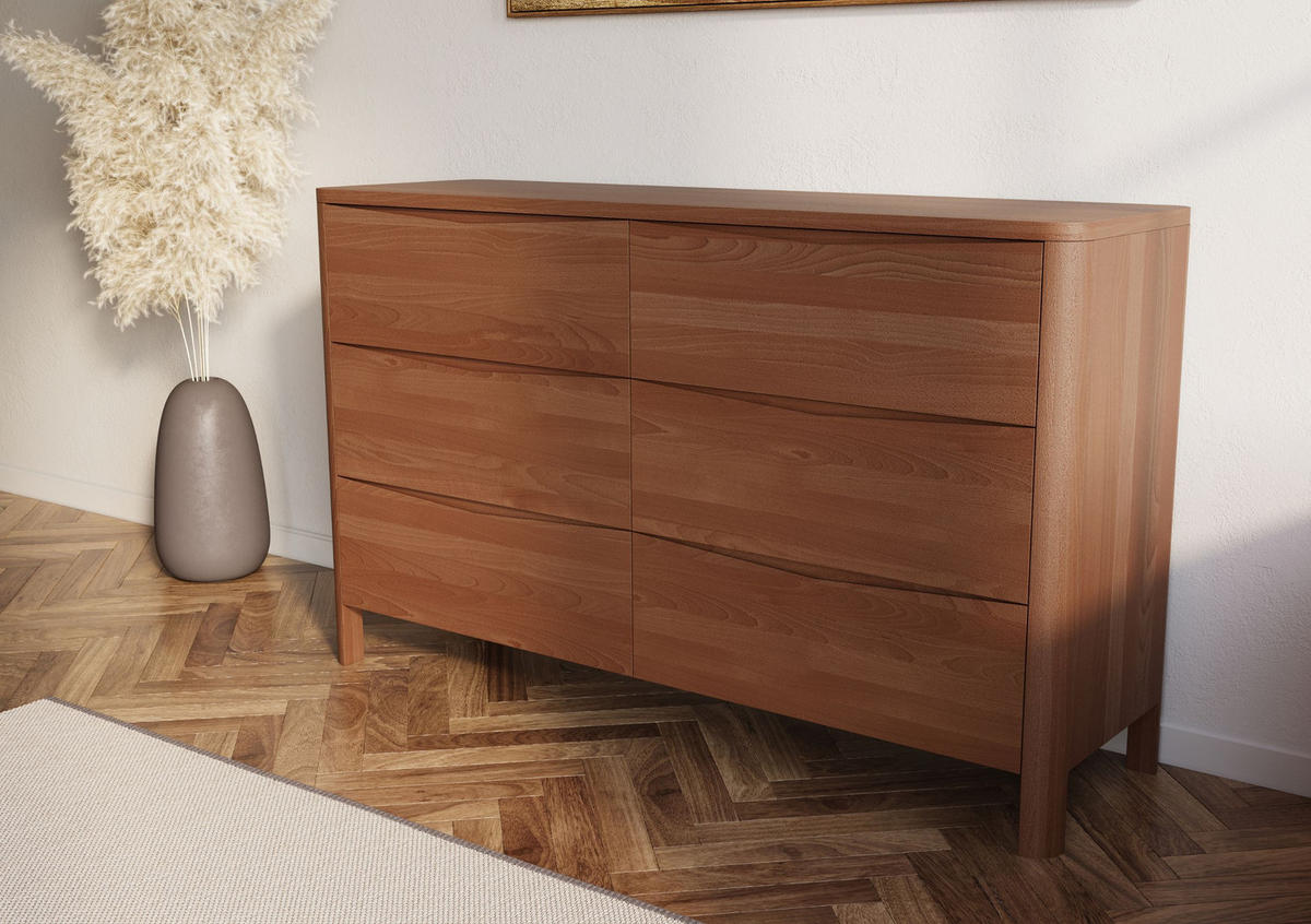 HOLZKOMMODE Modena Low 150, Nussbaumfarbe - Walnussfarben, Holz/Buchenholz (150.5/91.5/45cm) - Visby