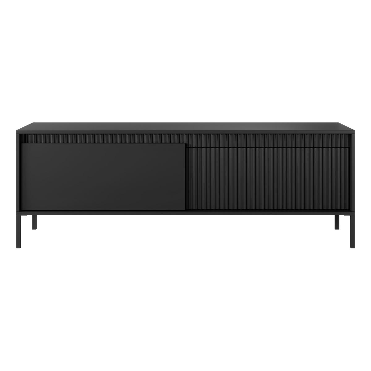 TV-ELEMENT SELBU RTV1 Reliefierte Fronten aus MDF-Platte Schwarz Schwarz - Schwarz, Glas/Holzwerkstoff (154/54/40cm) - Komodee