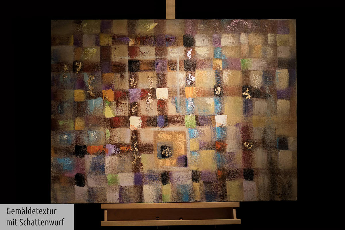 RUČNE MAĽOVANÝ AKRYLOVÝ OBRAZ 100/75 cm, viacfarebný, abstraktný geometrický motív - viacfarebná, drevo/textil (100/75cm) - KUNSTLOFT