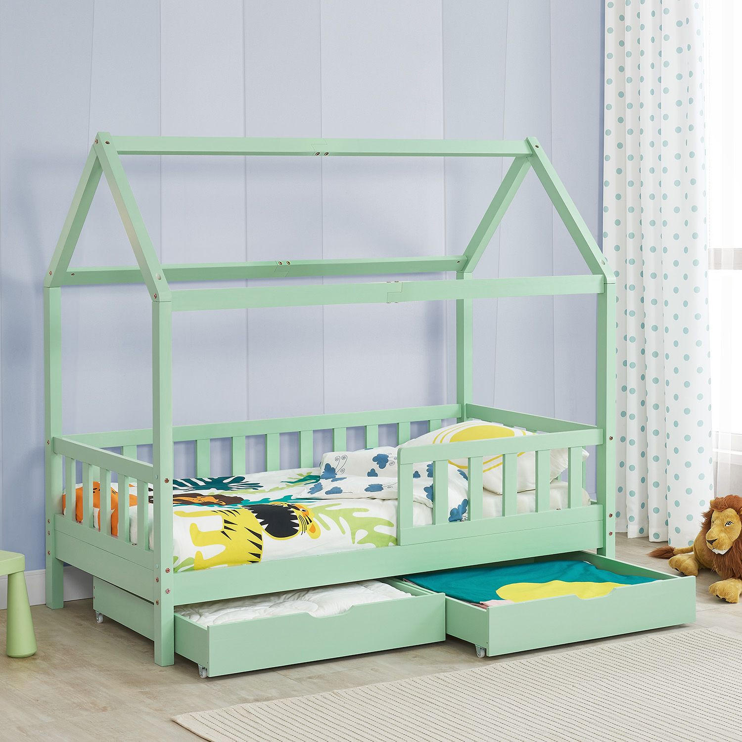 KINDERBETT Marli mint 90x200 cm mit Bettkasten - Mintgrün, Holz (90/200cm) - Juskys