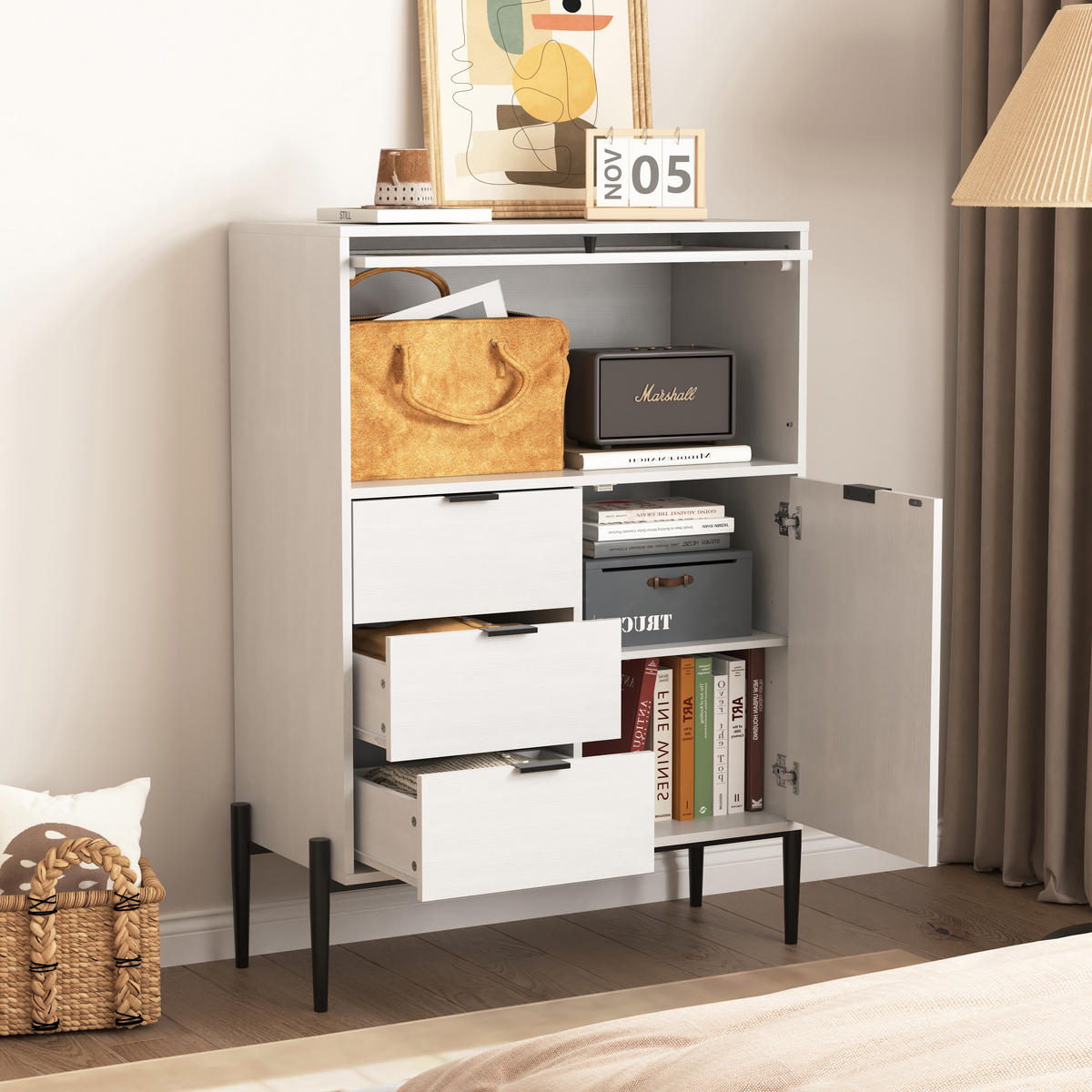 AUFBEWAHRUNGSSCHRANK 85/40/120 cm, Weiß, mit verstellbaren Einlegeböden und geräumigen Schubladen, Weiß - Weiß, Holzwerkstoff (85/120/40cm) - Redom