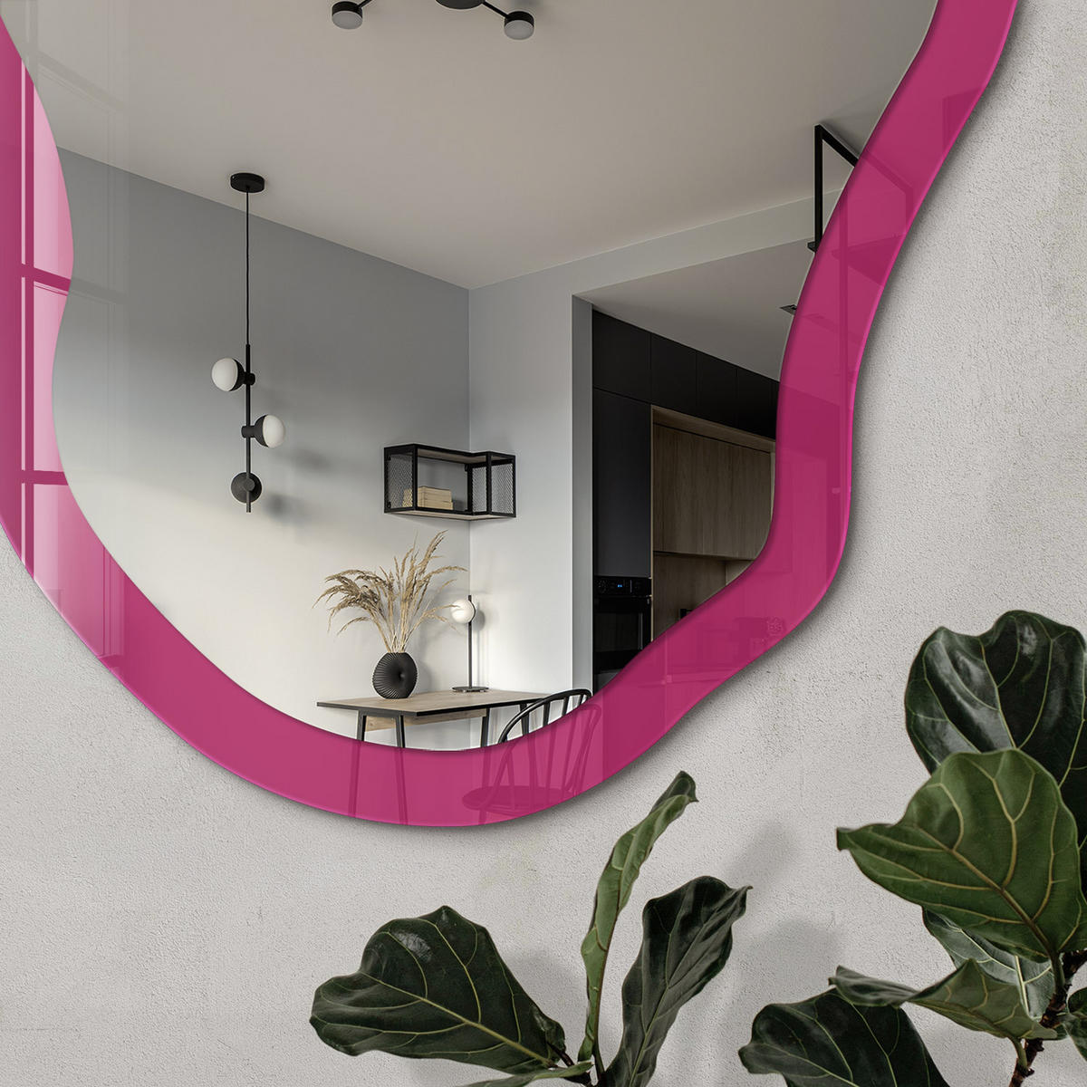 SPIEGEL 90x45 cm asymmetrisch mit Druck - Intensives Rosa - Transparent, Glas (45/90/0.4cm) - TULUP
