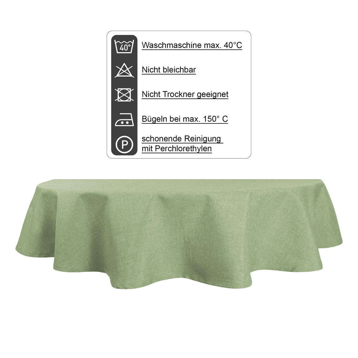 TISCHDECKE Leinenoptik 130/220 cm oval Hellgrün - Hellgrün, Textil (130/220cm) - TiborTex
