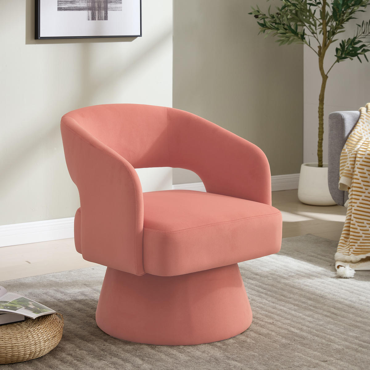 SESSEL Chenille Pink drehbar - Rosa, Holzwerkstoff/Textil (68/75/66cm) - WISHDOR