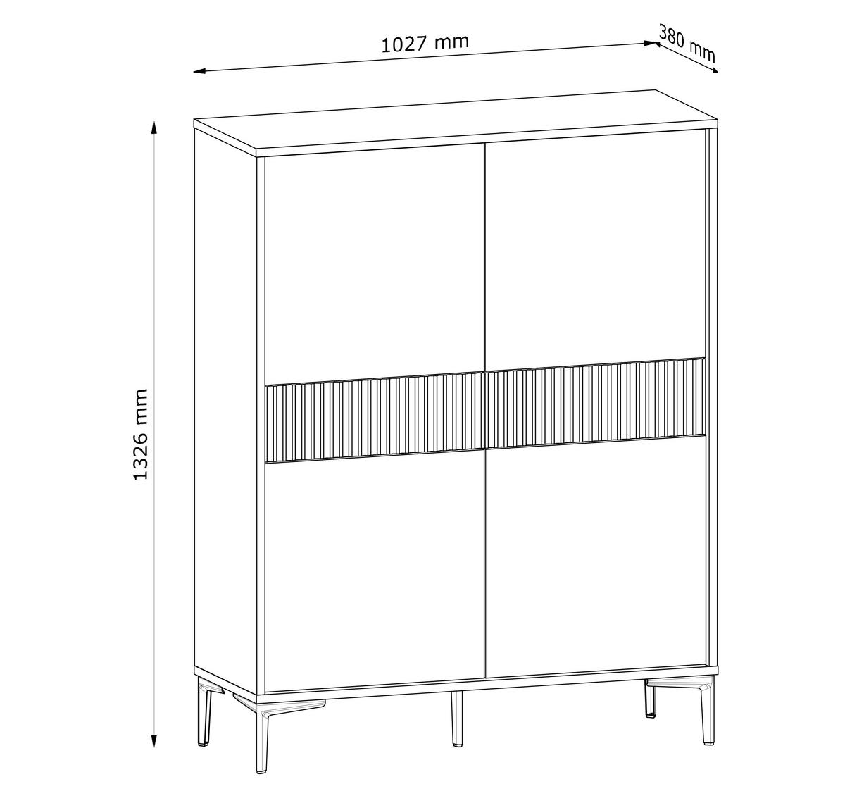 HIGHBOARD Urgano 4T2S Beige 102,5/132,5/38 cm – 4 Türen 2 Schubladen - Beige/Goldfarben, Holzwerkstoff/Metall (102.5/132.5/38cm) - AX Living