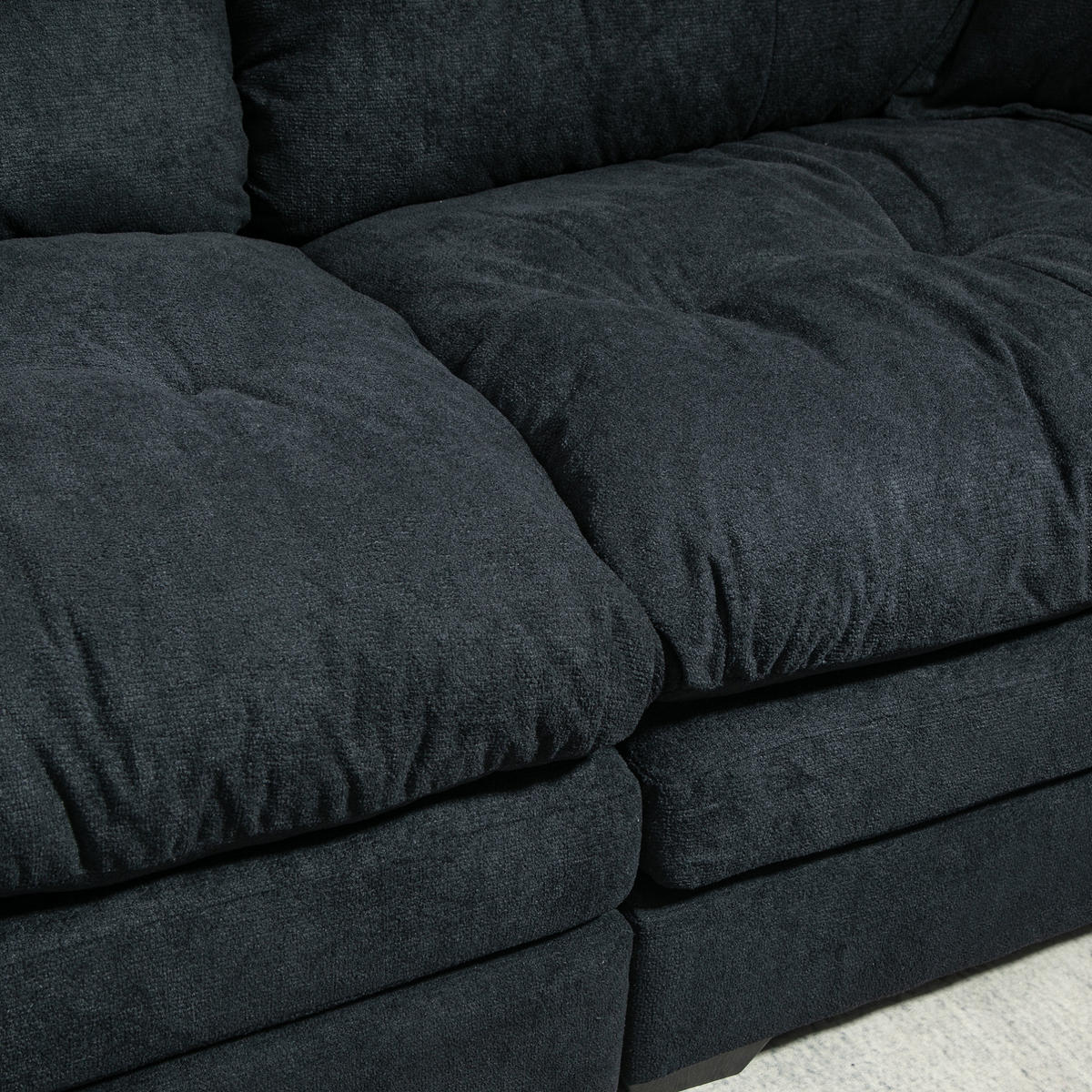 SOFA 2-Sitzer tiefer Sitz 214 x 89 x 93 cm Chenille Schwarz - Schwarz, Kunststoff (214/93/89cm) - Meubliv